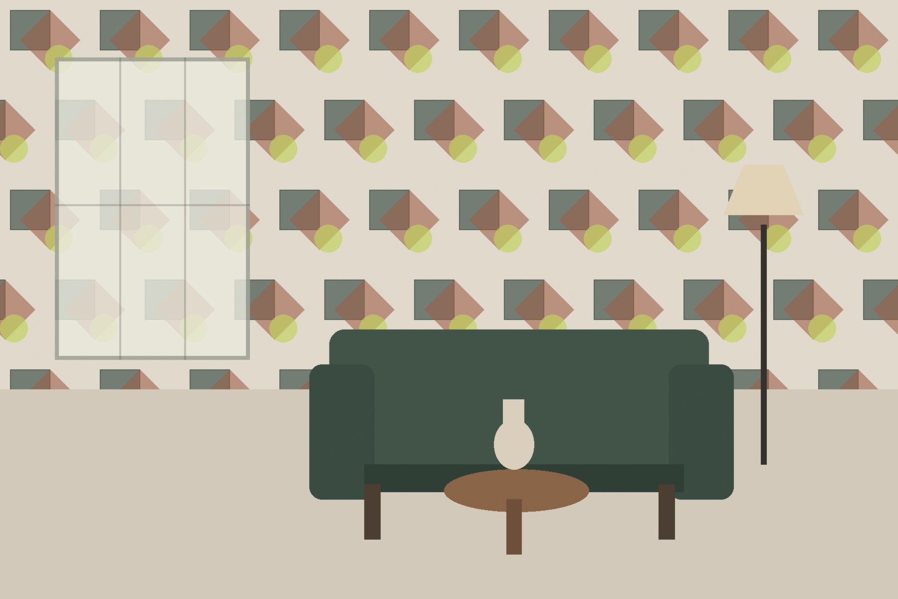 Interior with geometric wallpaper