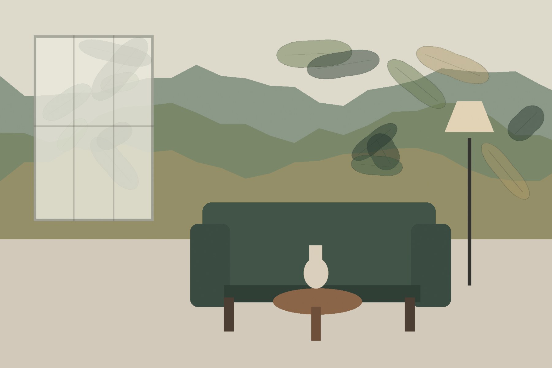 Interior featuring a mural-style wallcovering