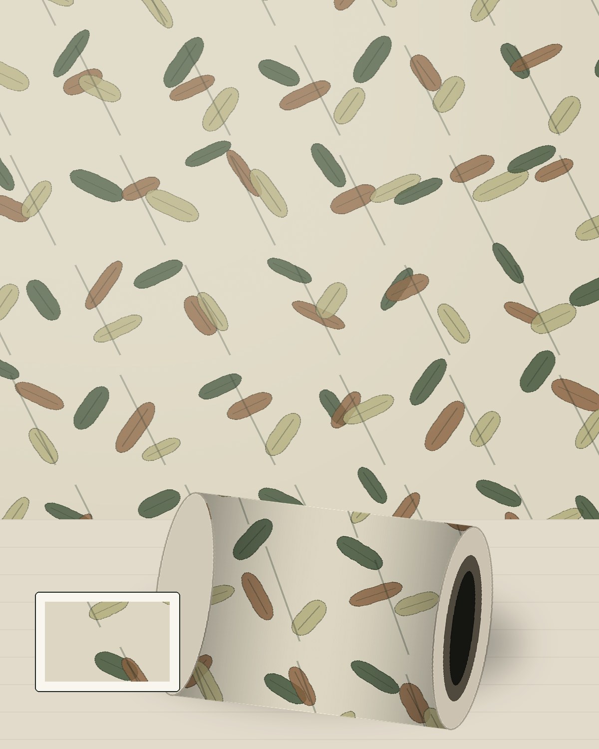 Layered alder-inspired botanical wallpaper in muted greens